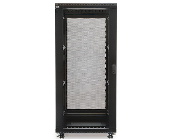 Front view of the 27U LINIER server cabinet with a glass door