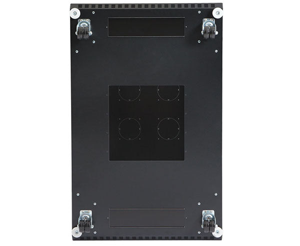 Cable cutouts of the Black 27U LINIER server enclosure with glass front and rear doors