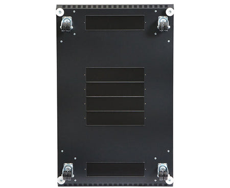 Detail of the 27U LINIER server cabinet's bottom panel with cable management holes