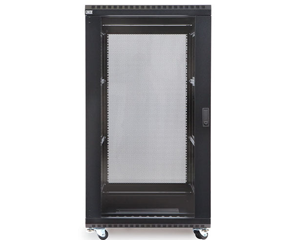 Mobile 22U LINIER server cabinet with glass door and casters