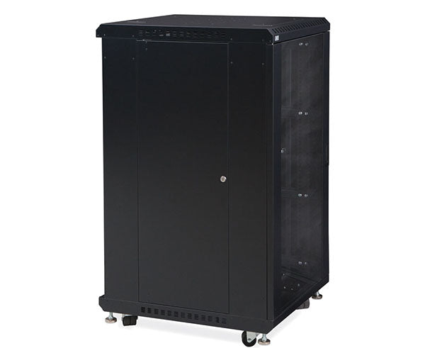 22U LINIER server cabinet on wheels with a solid side panel
