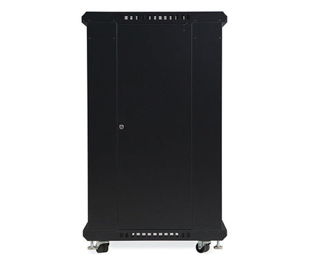 Side view of 22U LINIER server cabinet with wheels and locking door