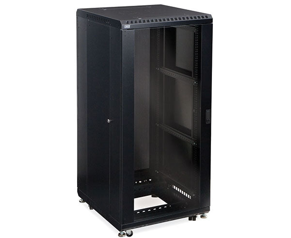 Interior view of the 27U LINIER server cabinet with glass door