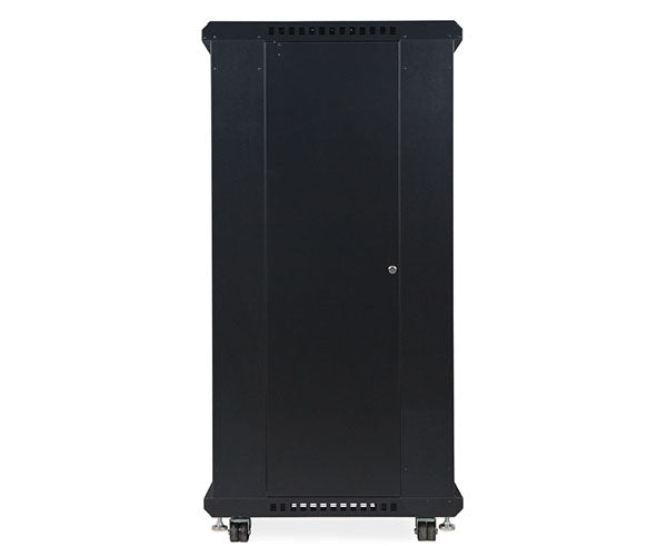 Black 27U LINIER server cabinet on wheels with solid side panel
