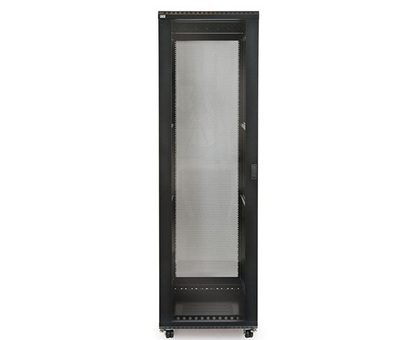 Close-up of the glass door on the 42U LINIER server cabinet