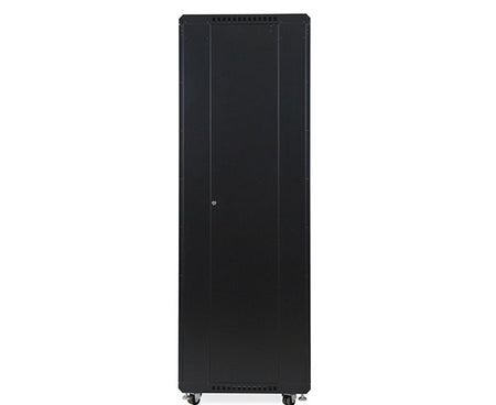 Side angle of the 42U LINIER server cabinet showing wheel assembly