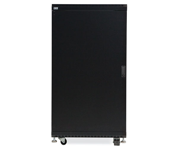 Front view of the 22U LINIER Server Cabinet on casters showing solid metal door