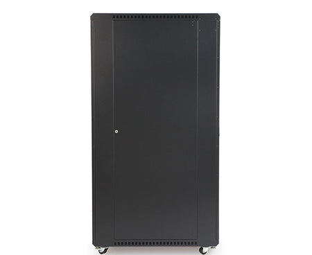 Isolated view of the 37U LINIER server cabinet on casters against a white backdrop