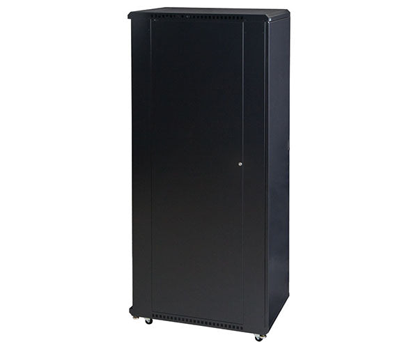 Side view of the 42U LINIER server cabinet with locking wheels