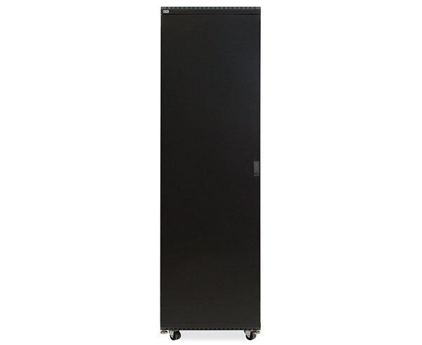 42U LINIER server cabinet on wheels with both solid and vented doors closed