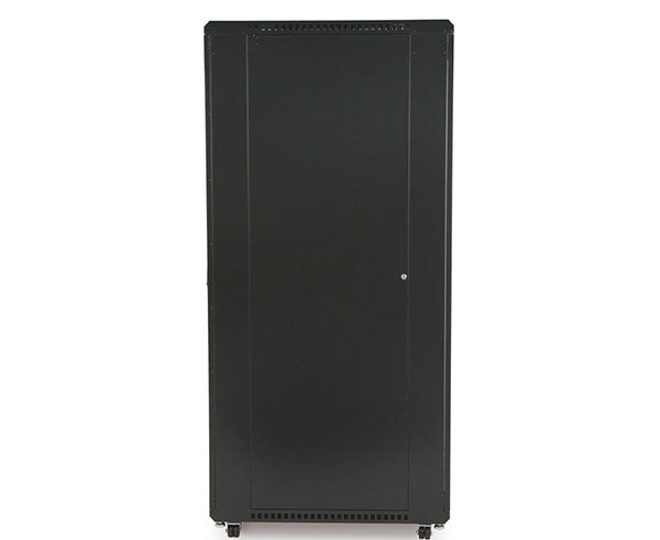 Front view of the 42U LINIER server cabinet with vented door and wheels
