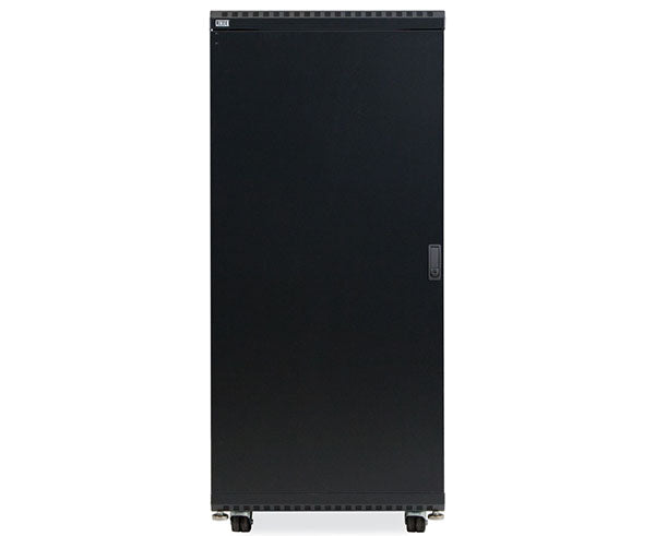 Rear view of the 27U LINIER® Server Cabinet on wheels with solid door, 24-inch depth