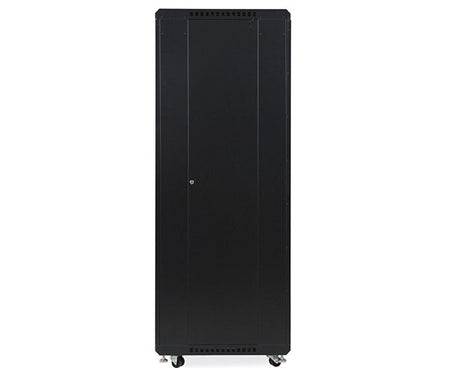 Side view of a 37U LINIER server cabinet with caster wheels