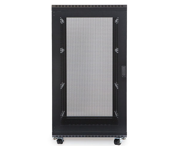Black 22U LINIER server rack with vented door, front view
