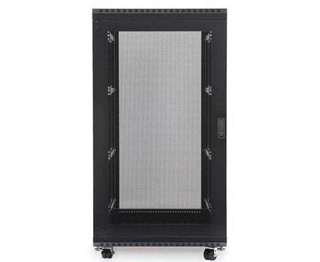 Black 22U LINIER server rack with vented door, front view