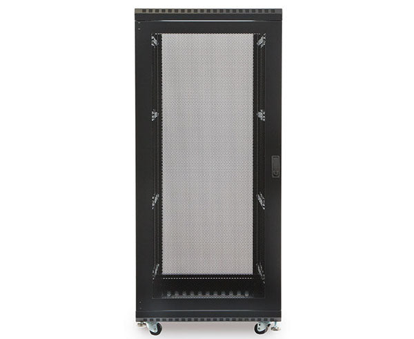 Mesh door on the 27U LINIER server cabinet revealing interior