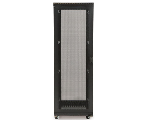 Front view of a 37U LINIER server cabinet featuring a vented mesh door