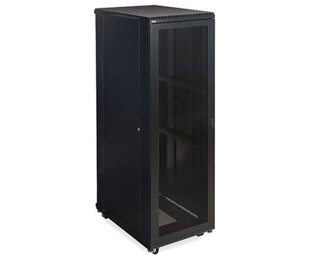 A 42U LINIER server cabinet with vented door and black finish