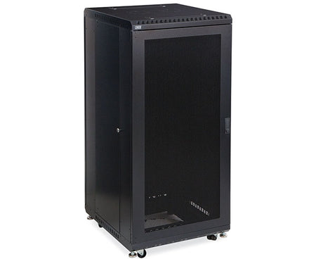 Close-up of the vented door on the 27U LINIER server cabinet with wheels