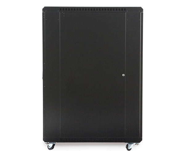 Isolated shot of the 27U LINIER Server Cabinet on casters against a white backdrop