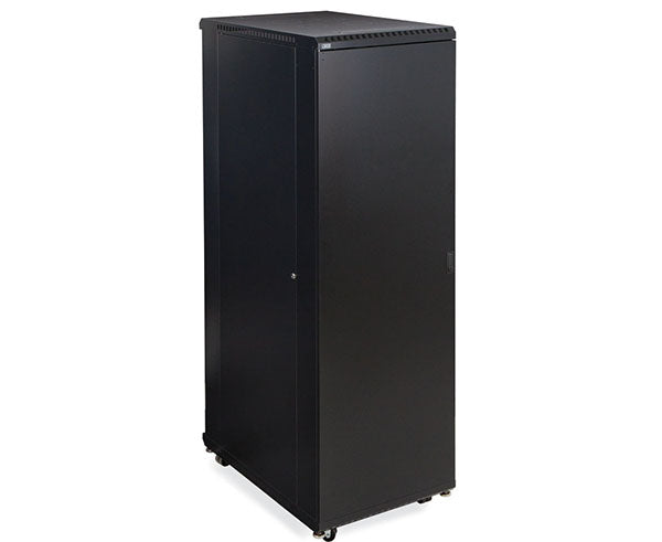 Close-up of the 37U LINIER server cabinet's solid door and locking mechanism