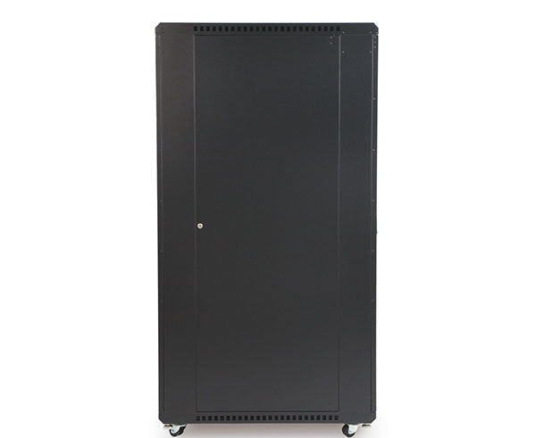 37U LINIER server cabinet with solid doors and caster wheels isolated on white