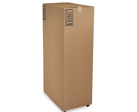 The 42U LINIER server cabinet with solid doors packaged securely in a cardboard box
