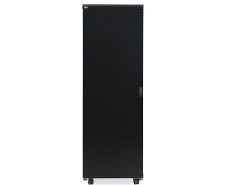 Front view of the 37U LINIER® Server Cabinet with solid doors and mobility casters