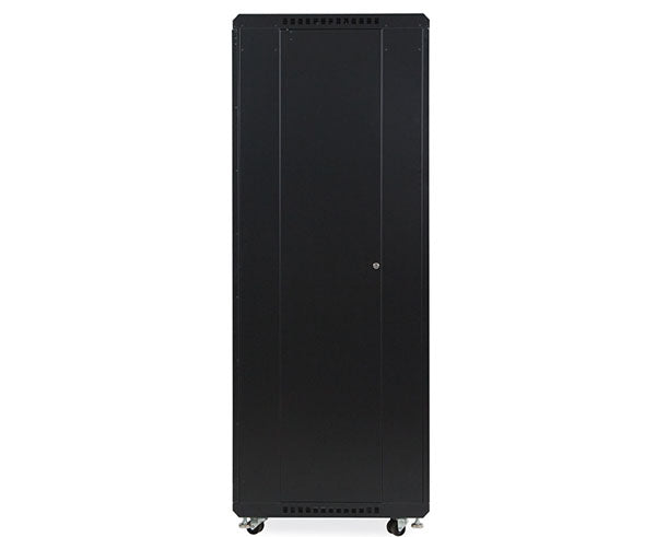Side view of the 37U LINIER® Server Cabinet with solid doors and locking mechanism