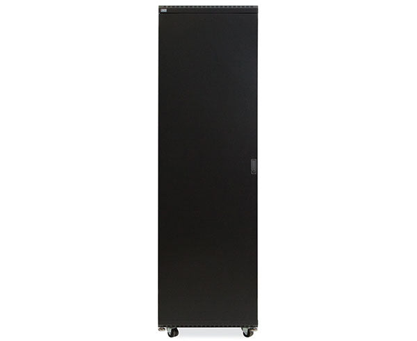 Close-up of the 42U LINIER server cabinet's base with wheels for easy positioning