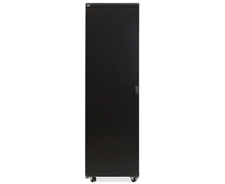 Close-up of the 42U LINIER server cabinet's base with wheels for easy positioning