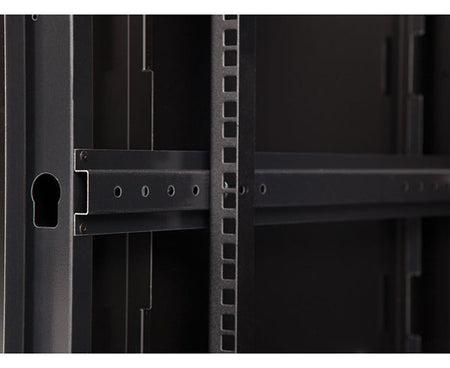 Detail of the rails on the 6U LINIER® Swing-Out Wall Mount Cabinet