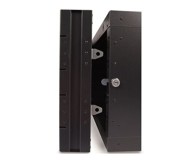 Side view of the 12U LINIER® swing-out wall mount cabinet with secure latch mechanism