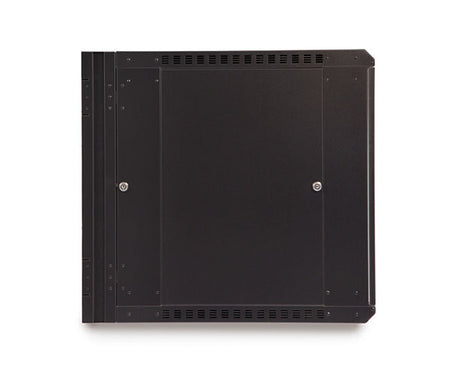 Front view of the 12U LINIER® swing-out wall mount cabinet with glass doors