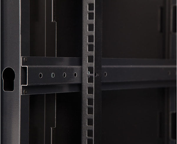 Detail of the rail within the 18U LINIER Swing-Out Wall Mount Cabinet