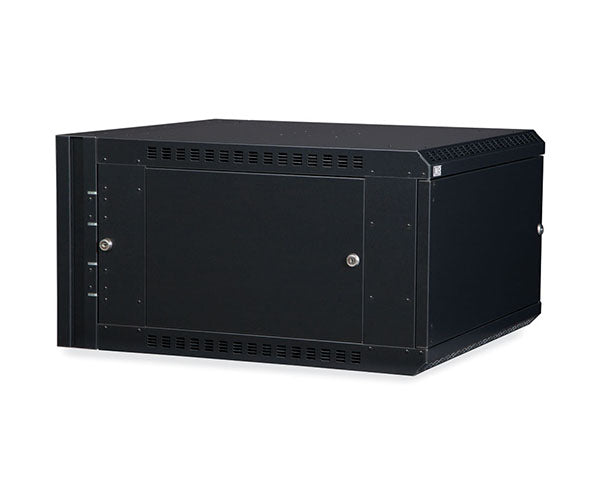 Side view of 6U LINIER swing-out wall mount cabinet with door ajar