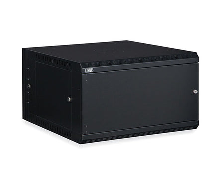 Black 6U LINIER swing-out wall mount cabinet with closed solid door