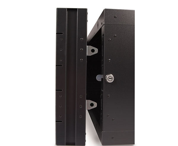 Latch mechanism on the solid frame of 6U LINIER swing-out wall mount cabinet