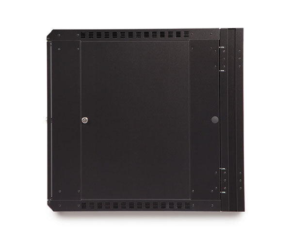 Detailed view of the 12U LINIER Swing-Out Wall Mount Cabinet's solid metal door
