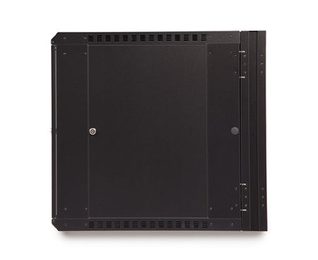 Detailed view of the 12U LINIER Swing-Out Wall Mount Cabinet's solid metal door