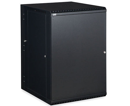 Interior view of the 18U LINIER® Swing-Out Wall Mount Cabinet with the door closed