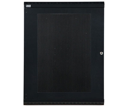 Front view of the 15U LINIER® swing-out wall mount cabinet with vented door closed