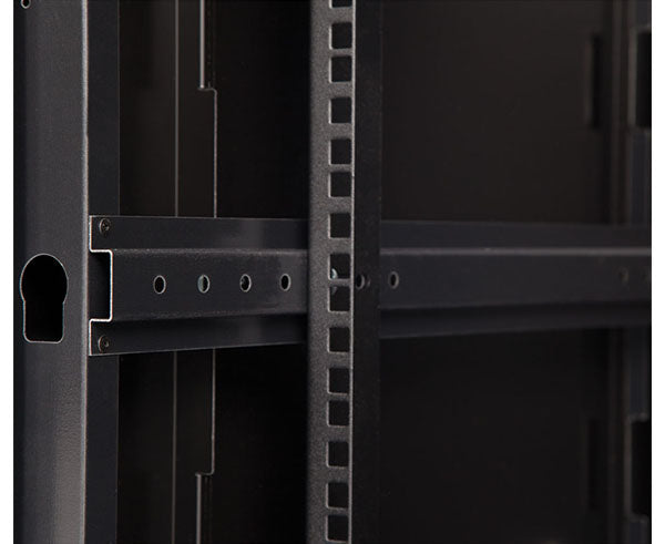 Detailed view of the equipment rail of the 15U LINIER® cabinet