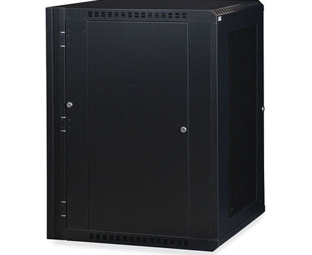 Closed vented door of the 18U LINIER® Swing-Out Wall Mount Cabinet