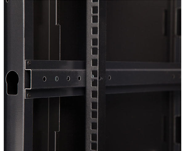 Detail of the equipment rail on the 18U LINIER® Swing-Out Wall Mount Cabinet