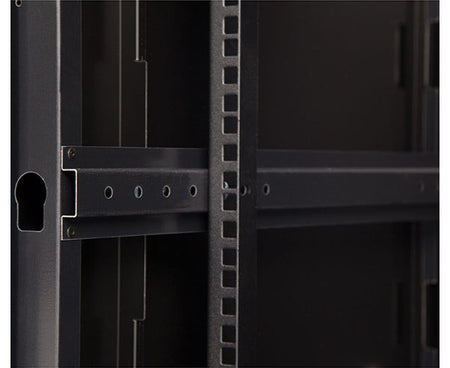 Close-up of the 9U LINIER Cabinet's mounting rails inside the enclosure