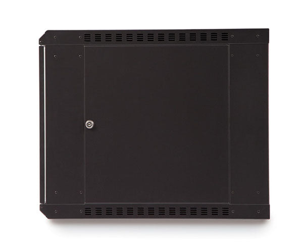 Side view of the 9U LINIER Fixed Wall Mount Cabinet highlighting the lock