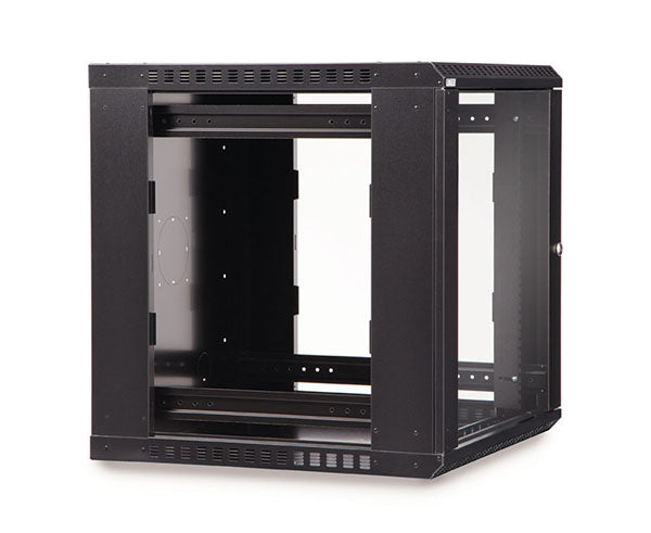 Front view of the 12U LINIER cabinet with transparent glass door
