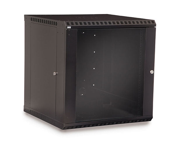 Open 12U LINIER fixed wall mount cabinet showing interior rack space