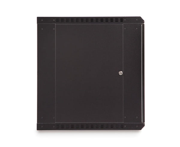 Side view of the 12U LINIER fixed wall mount cabinet with closed door